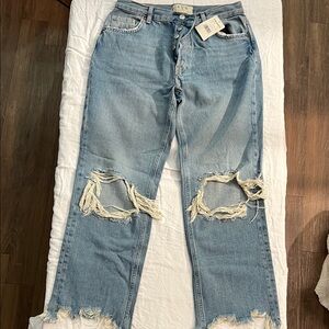 Free People Light Blue Distressed Boyfriend Jeans